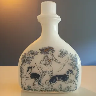 Holmegaard, porcelæns karaffel med blå dekorativ grafik – billede 1