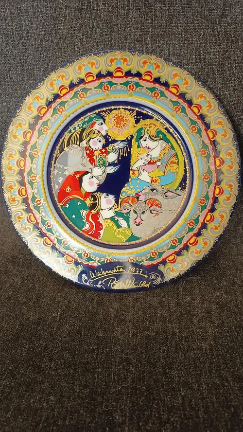 Bjorn Wiinblad håndmalet juletallerken 'Anbetung der Hirten' 1977 – billede 1